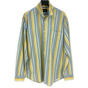 INDIGO PALMS Yellow Multi-Stripe Embroidered Button Up Long Sleeve Shirt Size XL